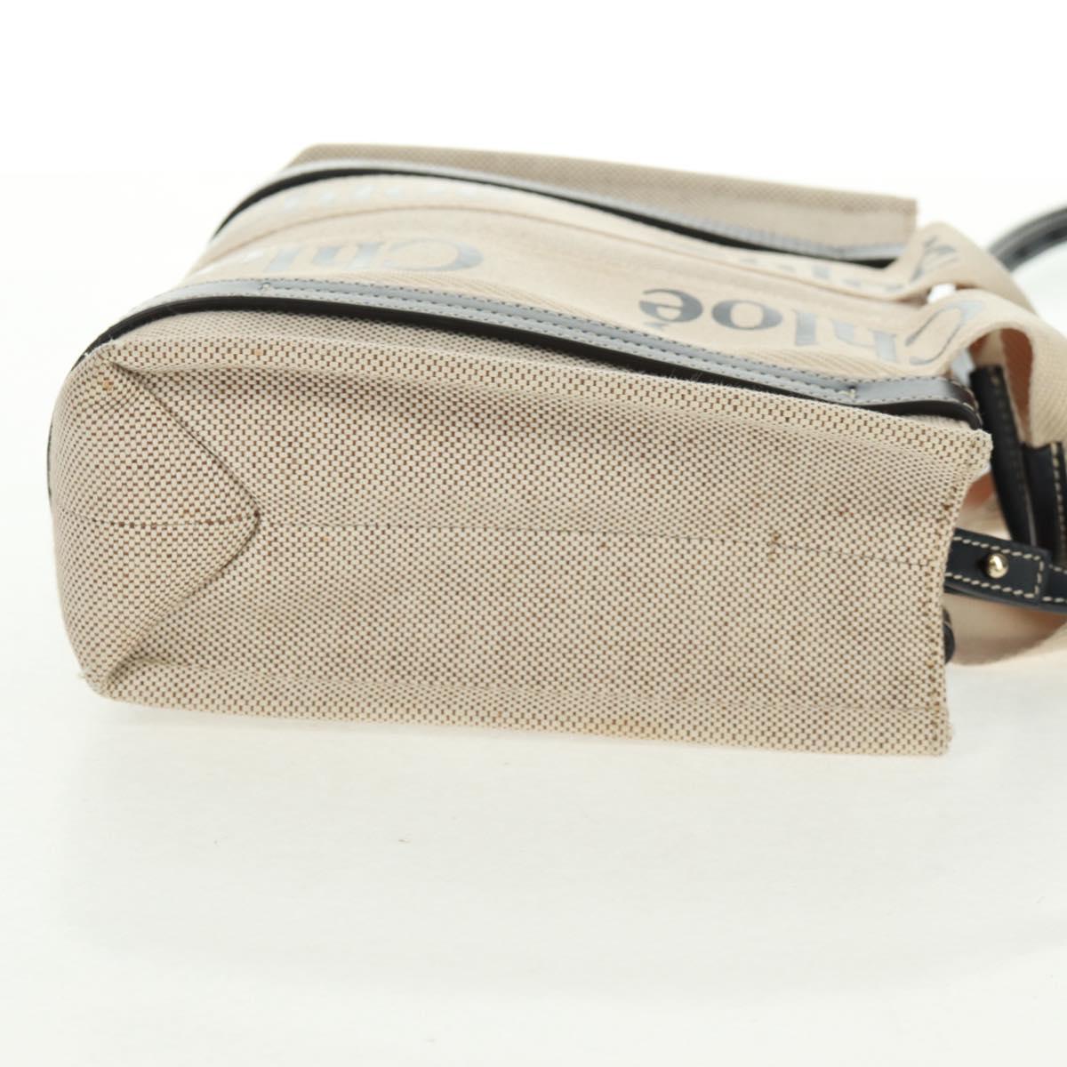 Chloe Woody Hand Bag Canvas 2way Ivory Gold Auth am10546V