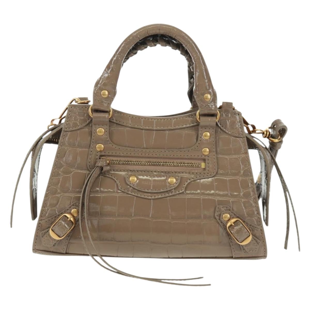 BALENCIAGA Neo Classic City Hand Bag Patent 2way Gray Gold 638524 Auth am10547SAM
