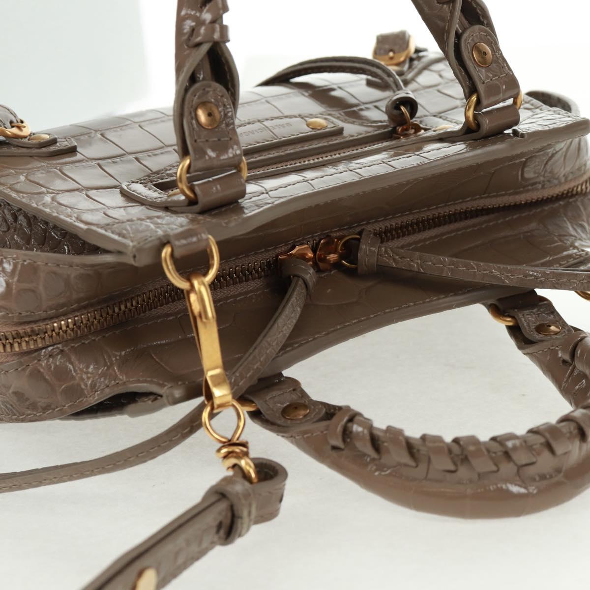 BALENCIAGA Neo Classic City Hand Bag Patent 2way Gray Gold 638524 Auth am10547SAM