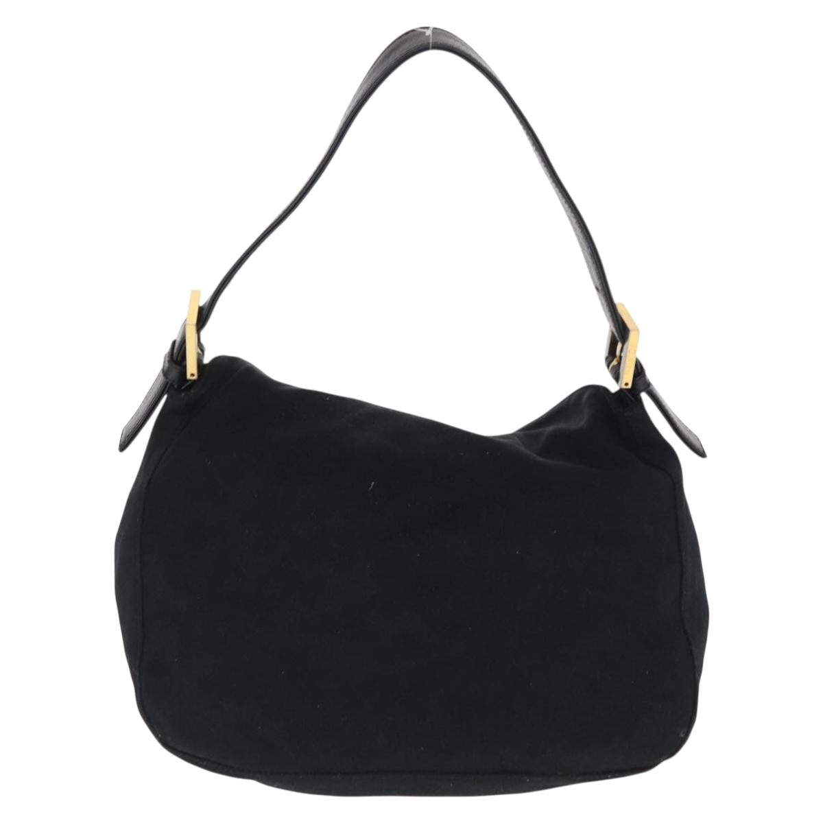 FENDI Jersey Mamma Baguette Shoulder Bag Nylon Black Silver Auth am10557