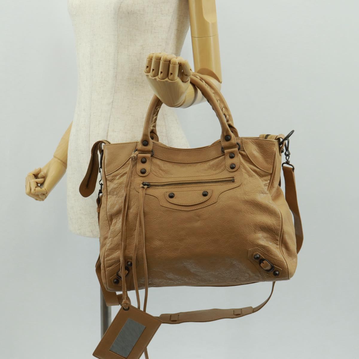 BALENCIAGA Classic Vero Hand Bag Leather Beige 235216 Auth am10563V