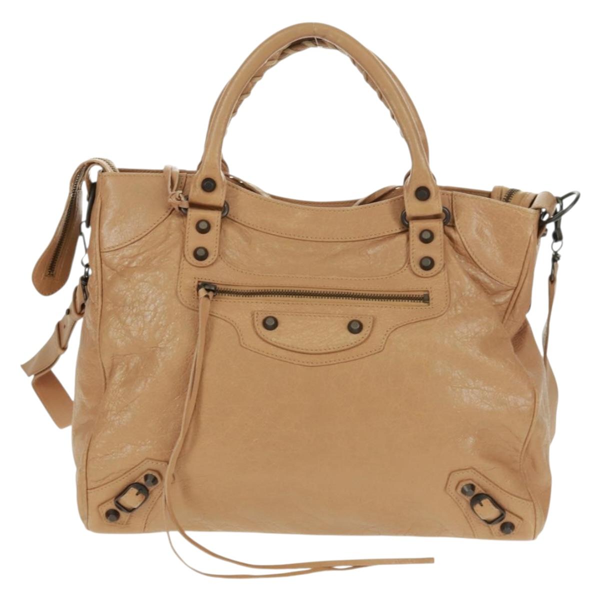 BALENCIAGA Classic Vero Hand Bag Leather Beige 235216 Auth am10563V