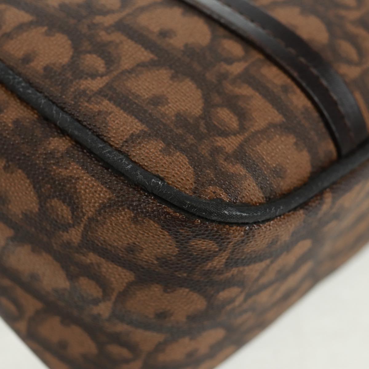 Christian Dior Chain Trotter Canvas Hand Bag PVC Brown Silver Auth am10565V