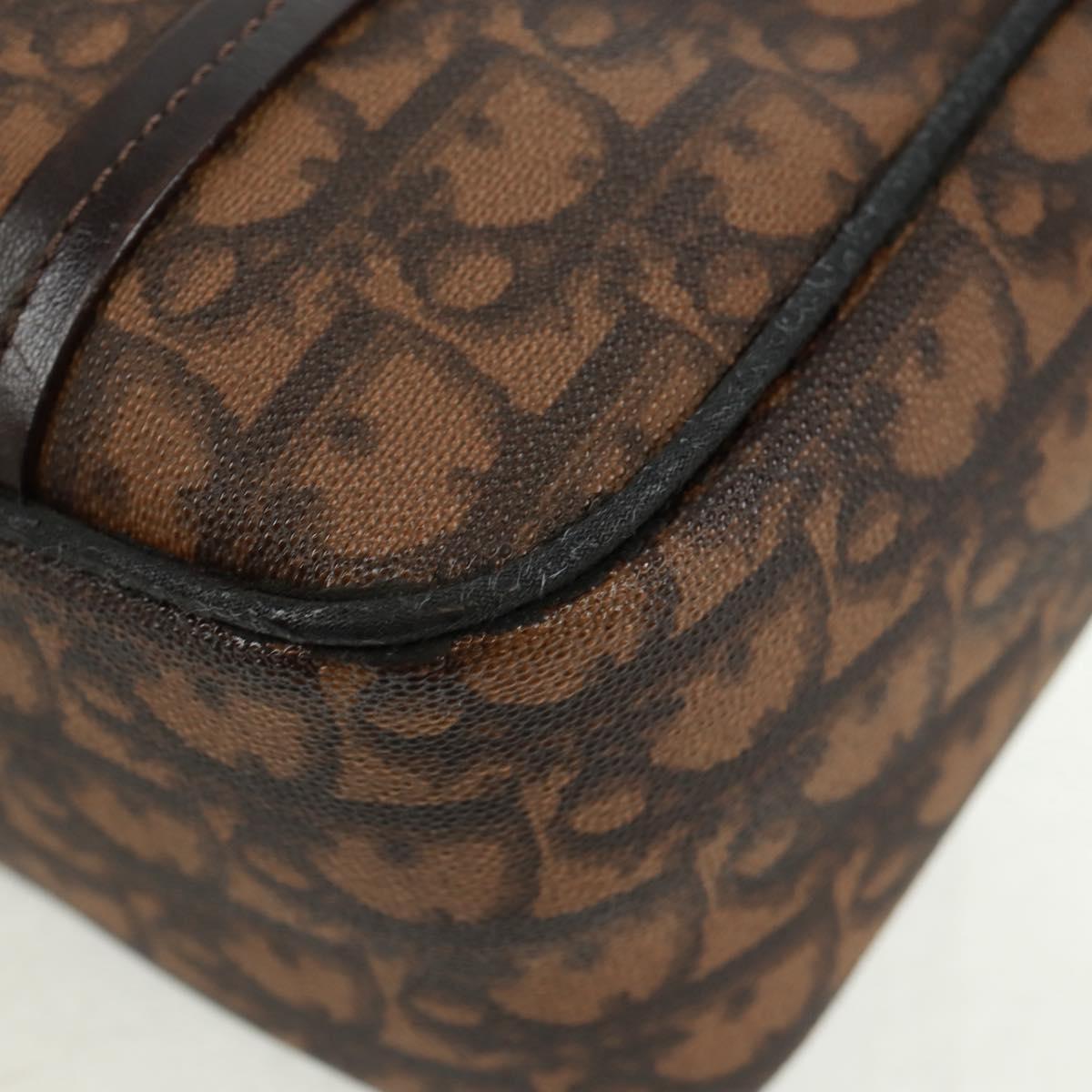 Christian Dior Chain Trotter Canvas Hand Bag PVC Brown Silver Auth am10565V