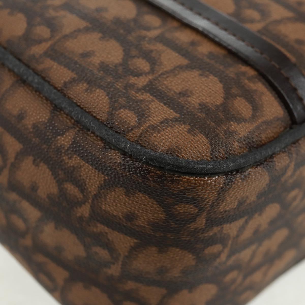 Christian Dior Chain Trotter Canvas Hand Bag PVC Brown Silver Auth am10565V