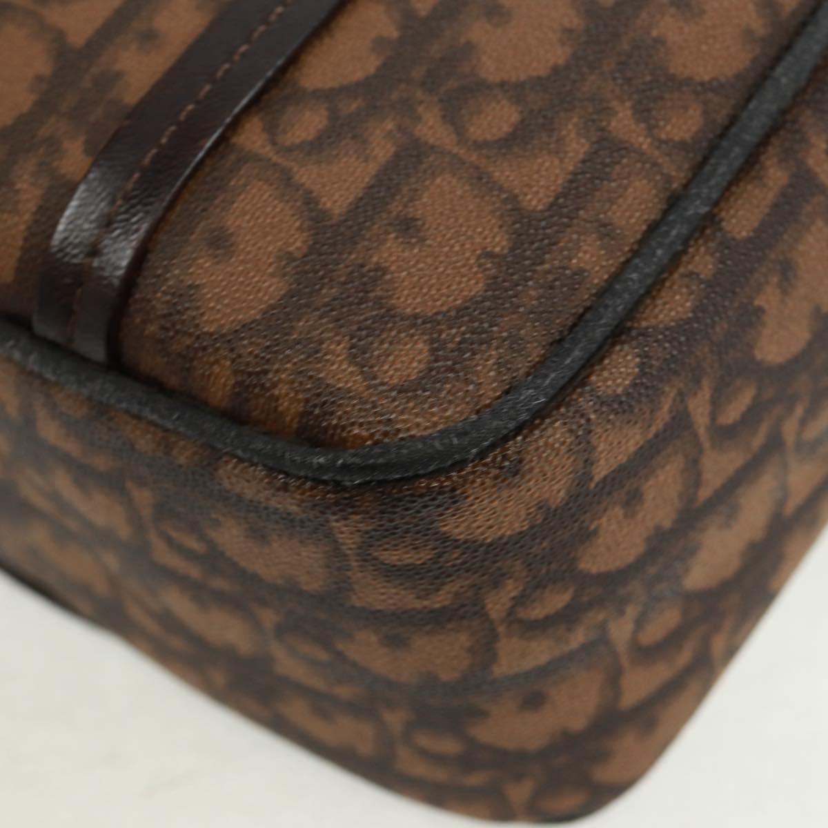 Christian Dior Chain Trotter Canvas Hand Bag PVC Brown Silver Auth am10565V