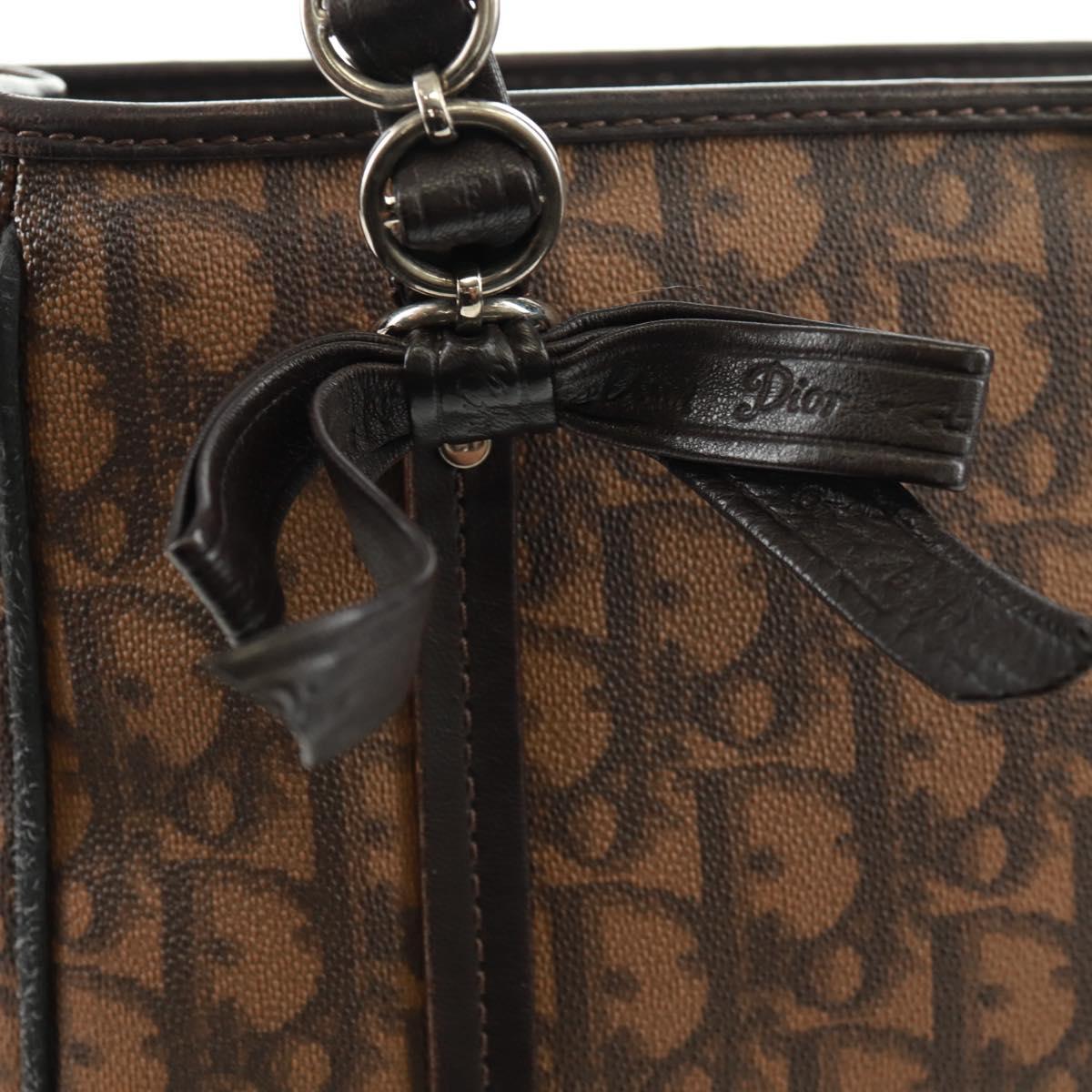 Christian Dior Chain Trotter Canvas Hand Bag PVC Brown Silver Auth am10565V