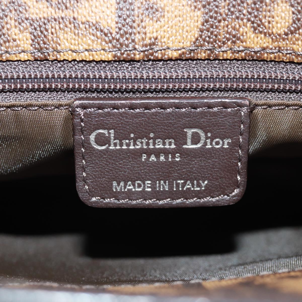 Christian Dior Chain Trotter Canvas Hand Bag PVC Brown Silver Auth am10565V