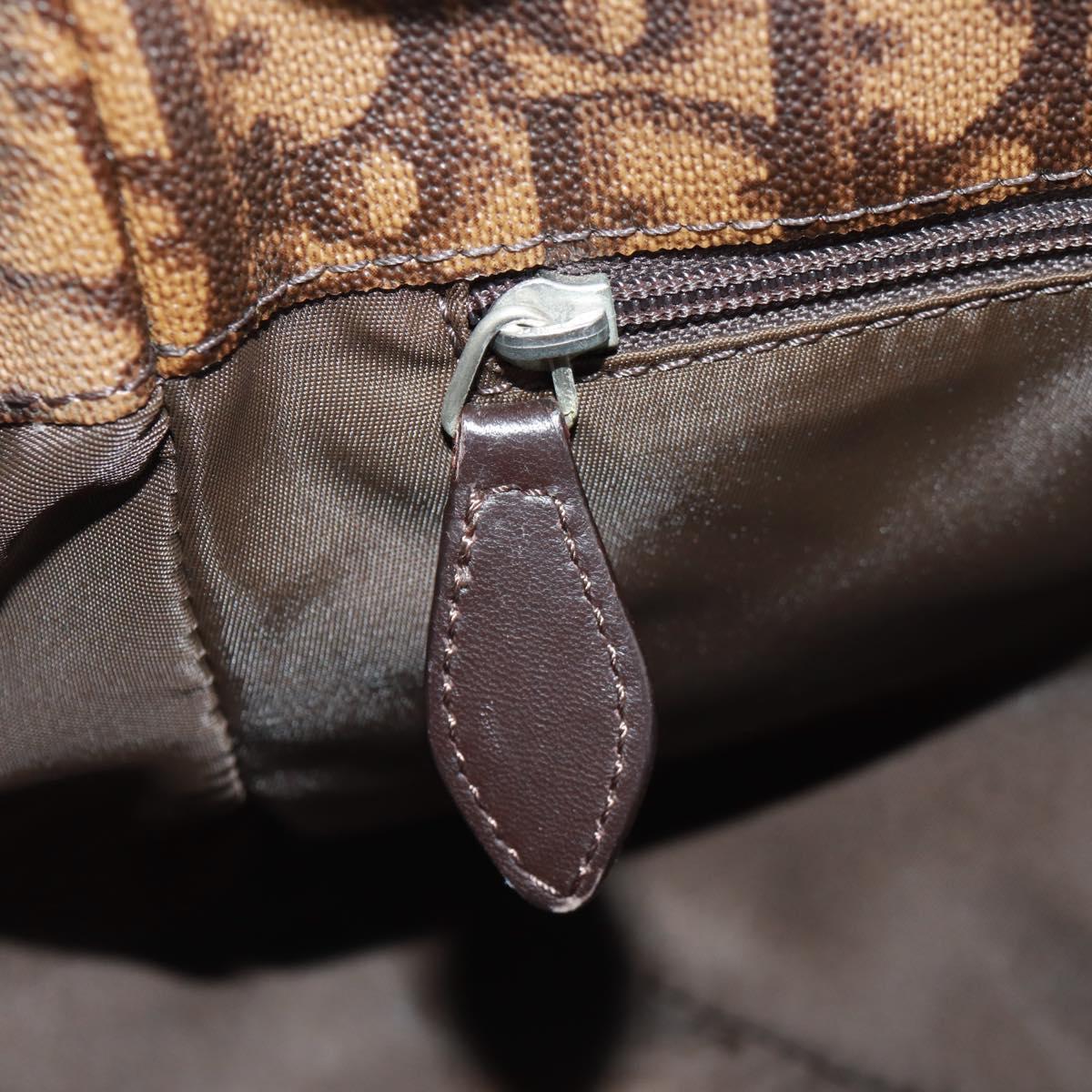 Christian Dior Chain Trotter Canvas Hand Bag PVC Brown Silver Auth am10565V