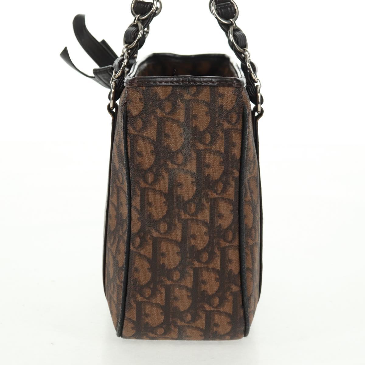 Christian Dior Chain Trotter Canvas Hand Bag PVC Brown Silver Auth am10565V