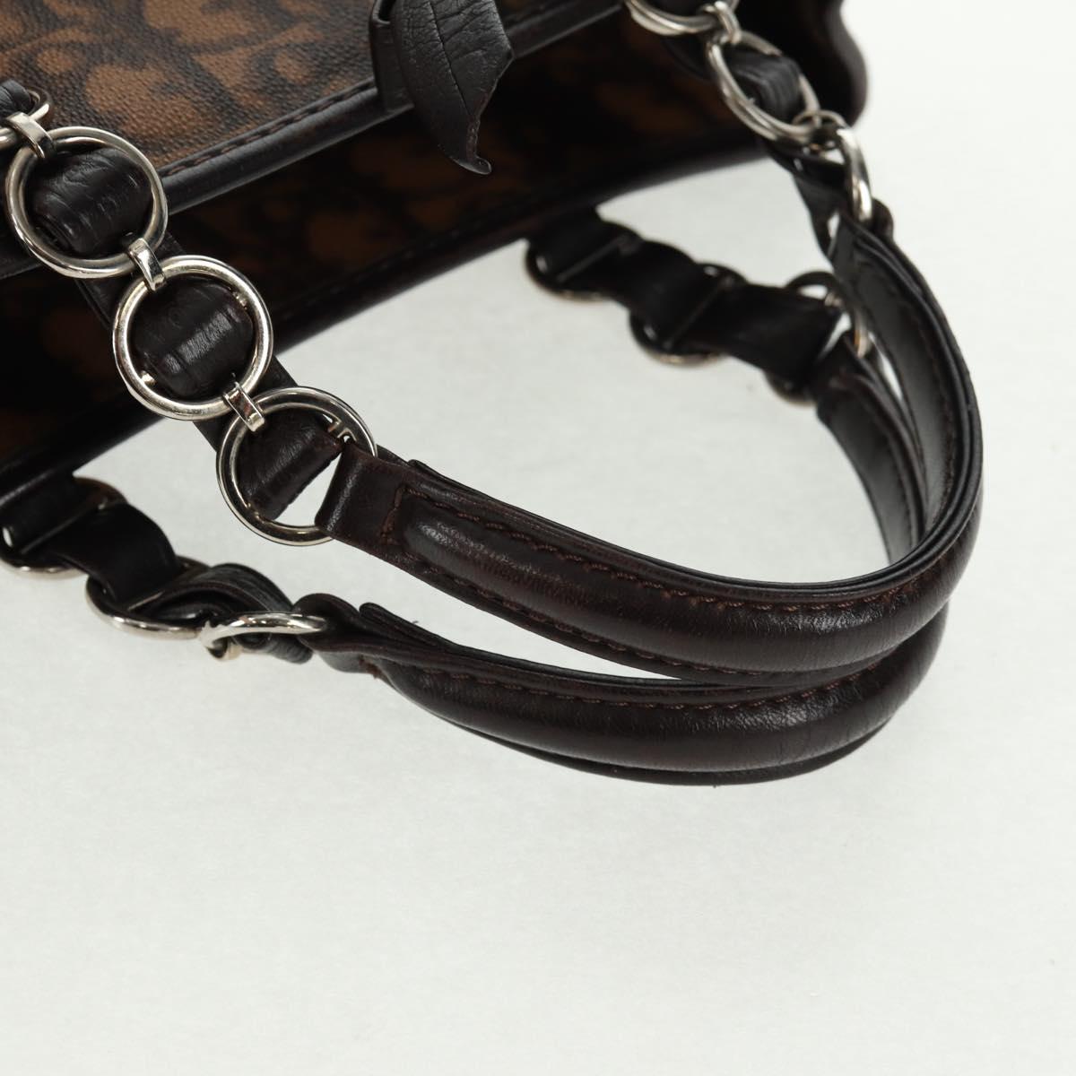 Christian Dior Chain Trotter Canvas Hand Bag PVC Brown Silver Auth am10565V