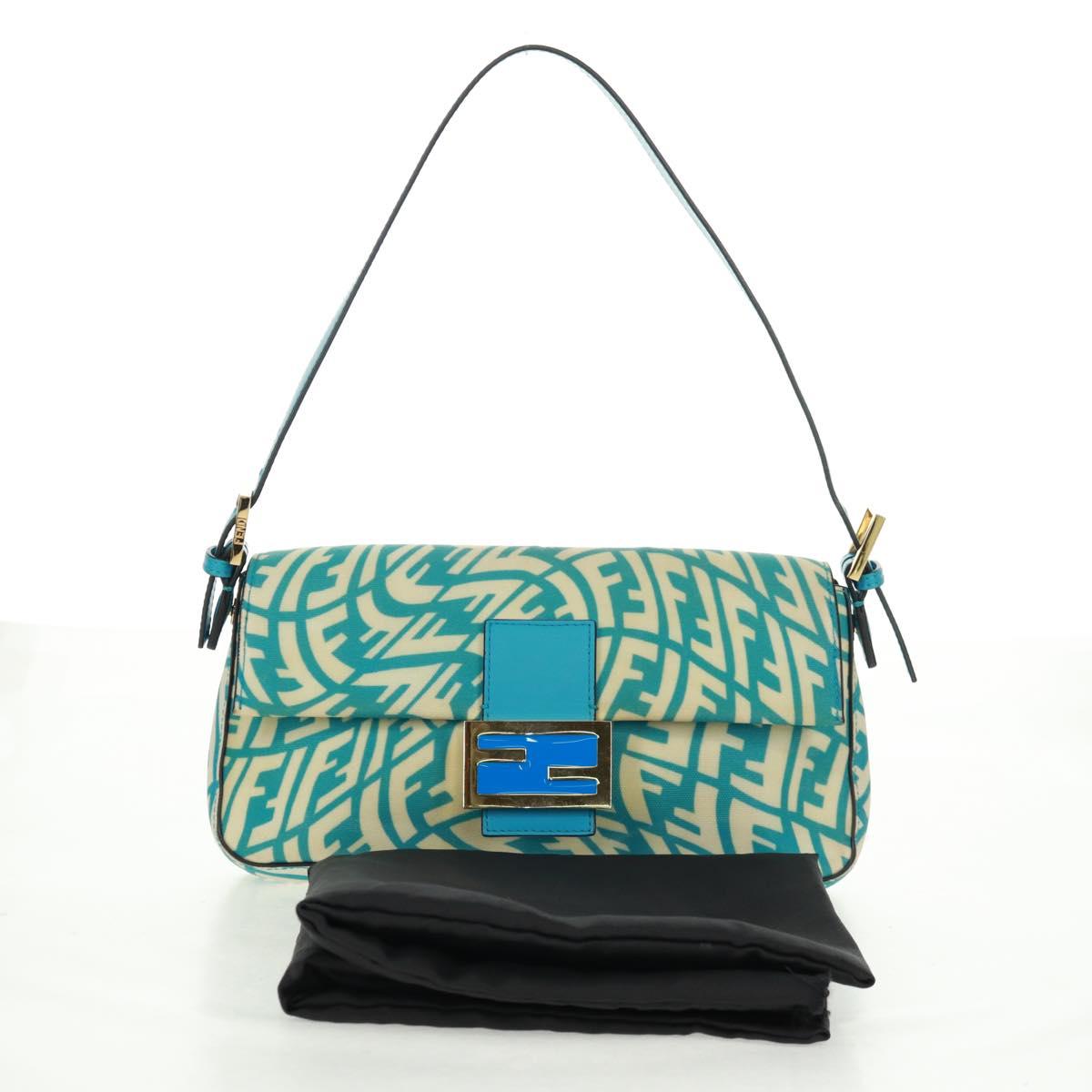 FENDI Zucca Canvas Mamma bucket Shoulder Bag Baby Blue Gold Auth am10568V