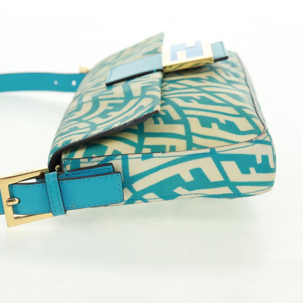 FENDI Zucca Canvas Mamma bucket Shoulder Bag Baby Blue Gold Auth am10568V