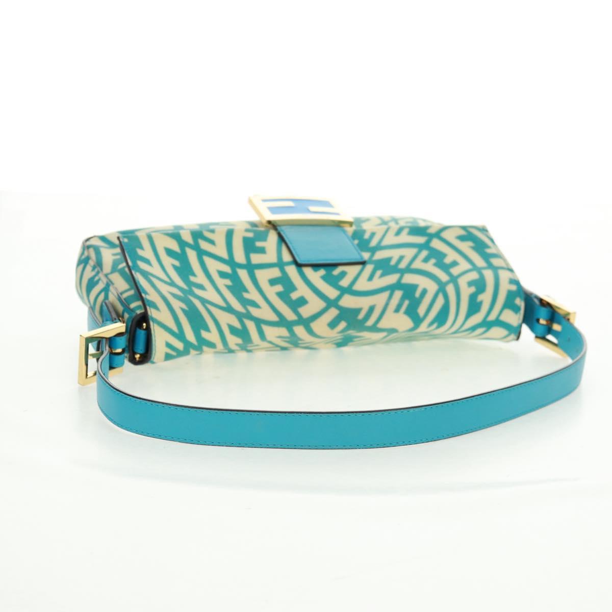 FENDI Zucca Canvas Mamma bucket Shoulder Bag Baby Blue Gold Auth am10568V
