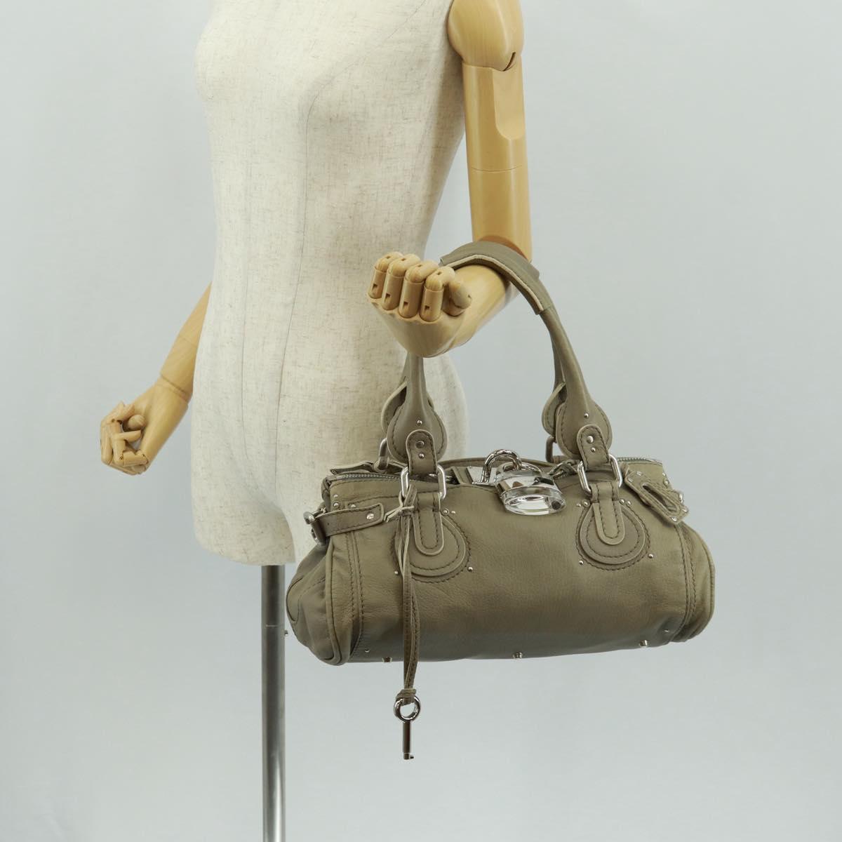 Chloe Paddington Hand Bag Leather Gray Gold Silver Auth am10572V