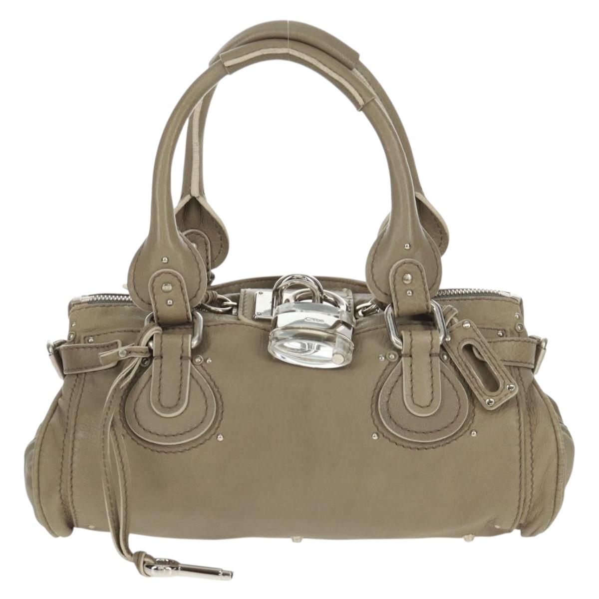 Chloe Paddington Hand Bag Leather Gray Gold Silver Auth am10572V
