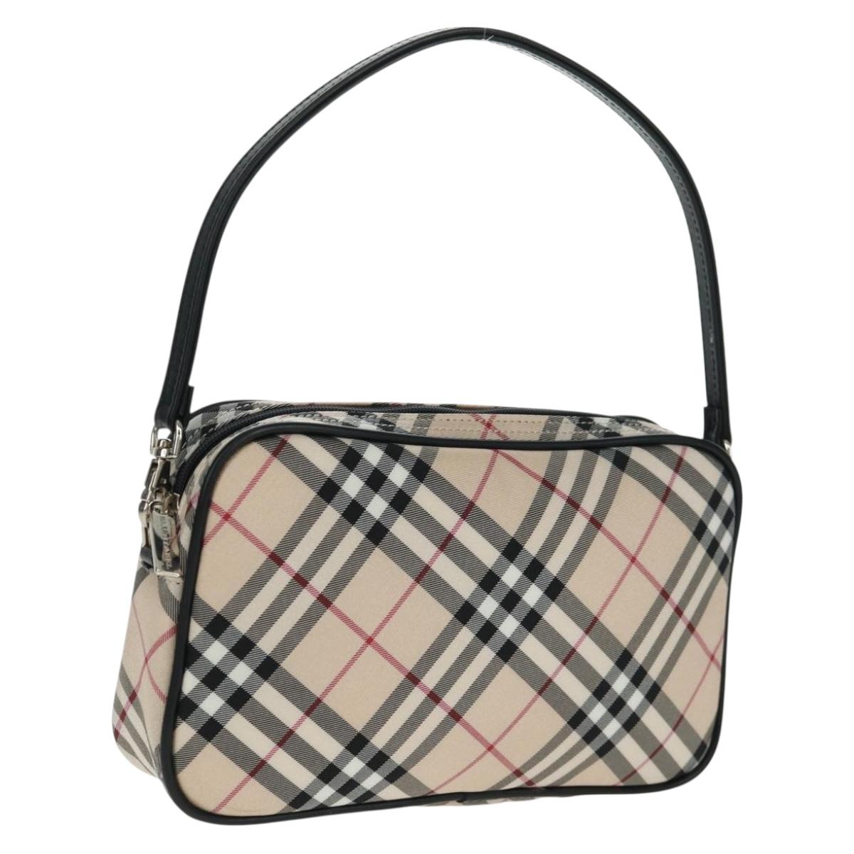 BURBERRY Nova Check Blue Label Hand Bag Nylon Beige Silver Auth am10585V