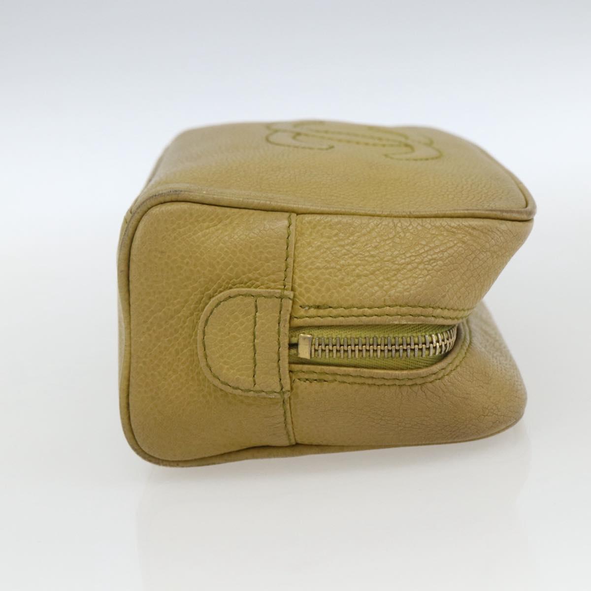 CHANEL COCO Mark Pouch Caviar Skin Yellow Gold CC Auth am10588