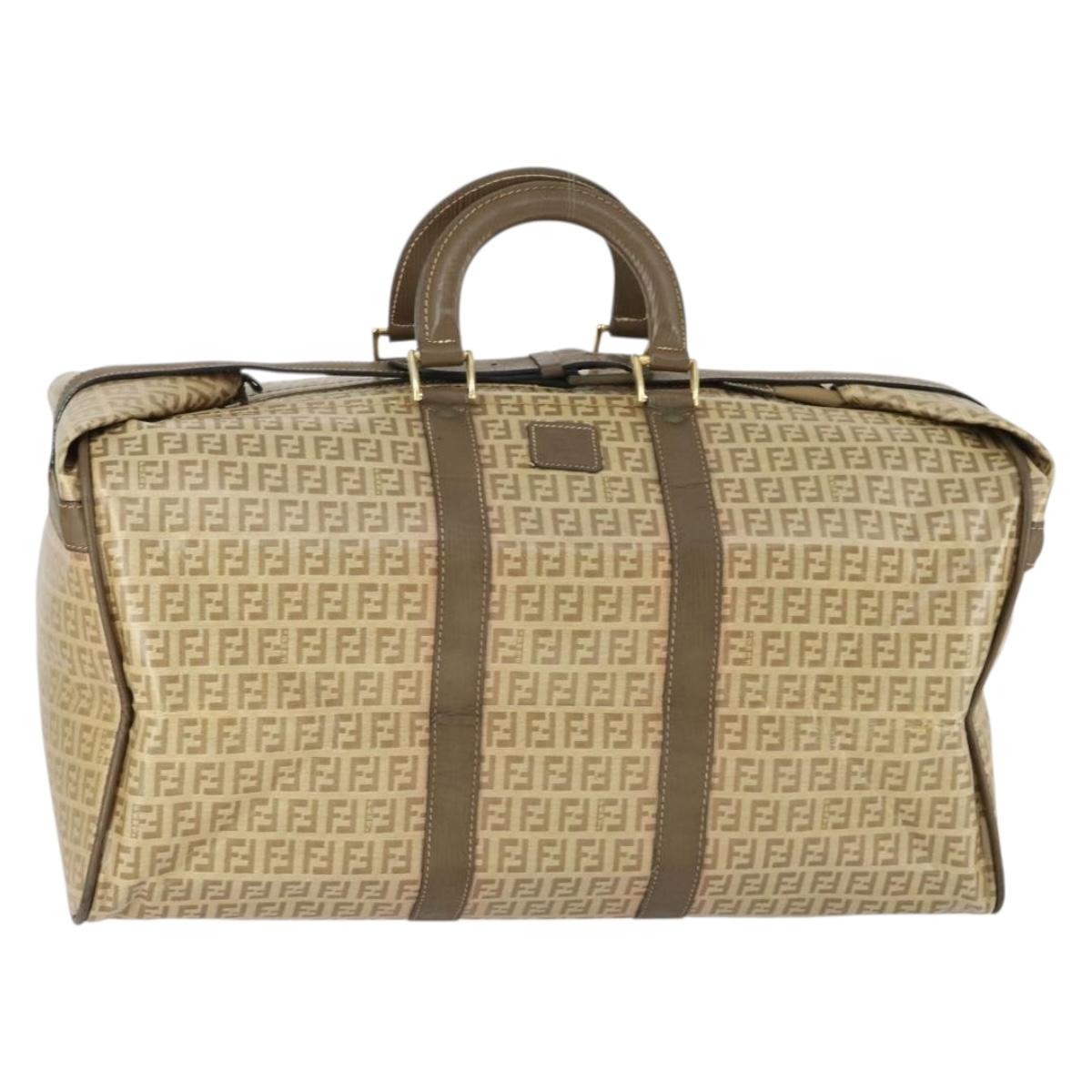 FENDI Zucchino Canvas Boston Bag Coated Canvas Beige Gold Auth am10590