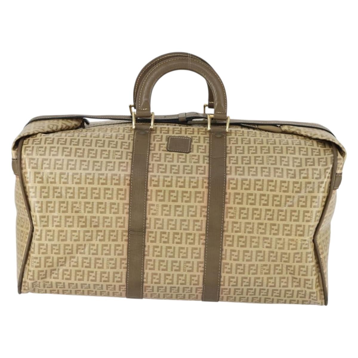 FENDI Zucchino Canvas Boston Bag Coated Canvas Beige Gold Auth am10590