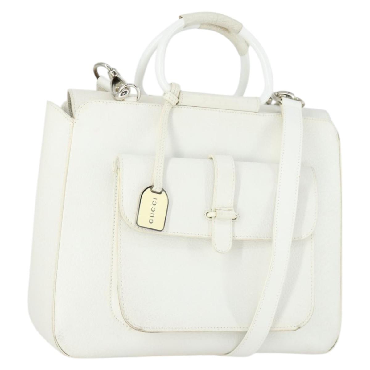 GUCCI Hand Bag Leather 2way White Silver 000 2058 0307 5 Auth am10598