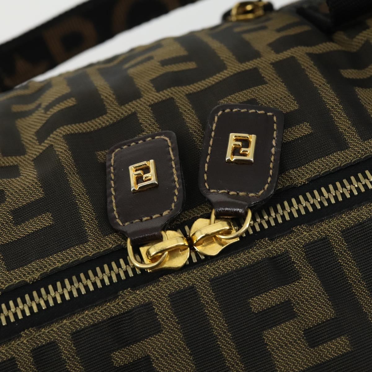 FENDI Zucca Canvas Boston Tote Bag Black Brown gold Auth am10607