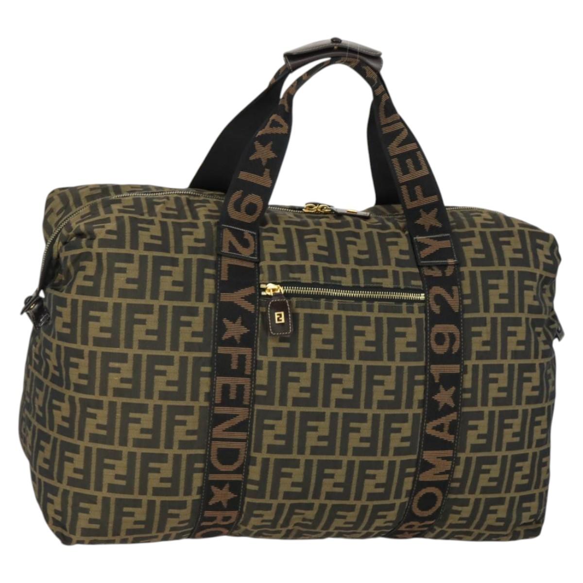 FENDI Zucca Canvas Boston Tote Bag Black Brown gold Auth am10607