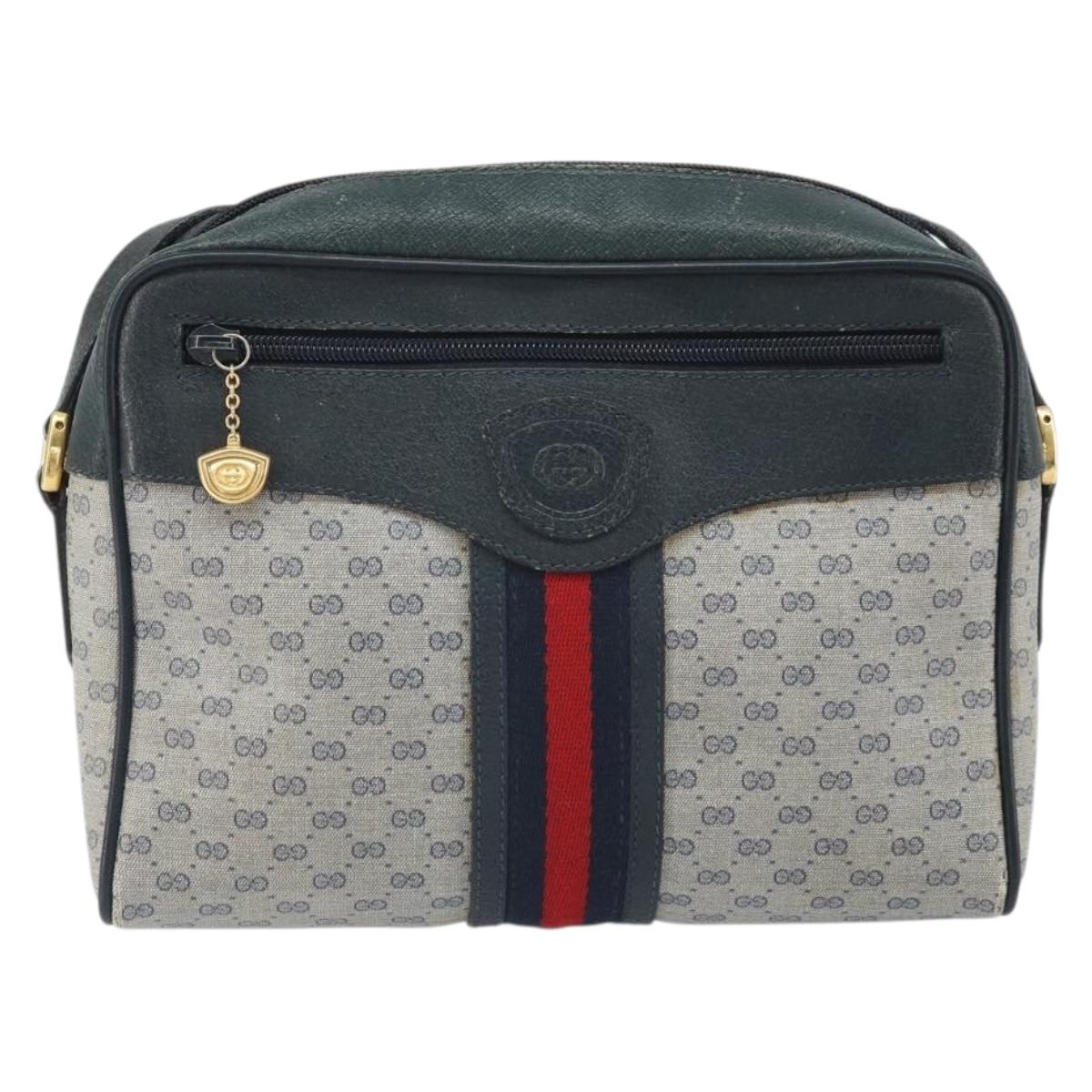 GUCCI Micro GG Supreme Sherry Line Bag PVC Navy Gold 001 56 0852 Auth am10608