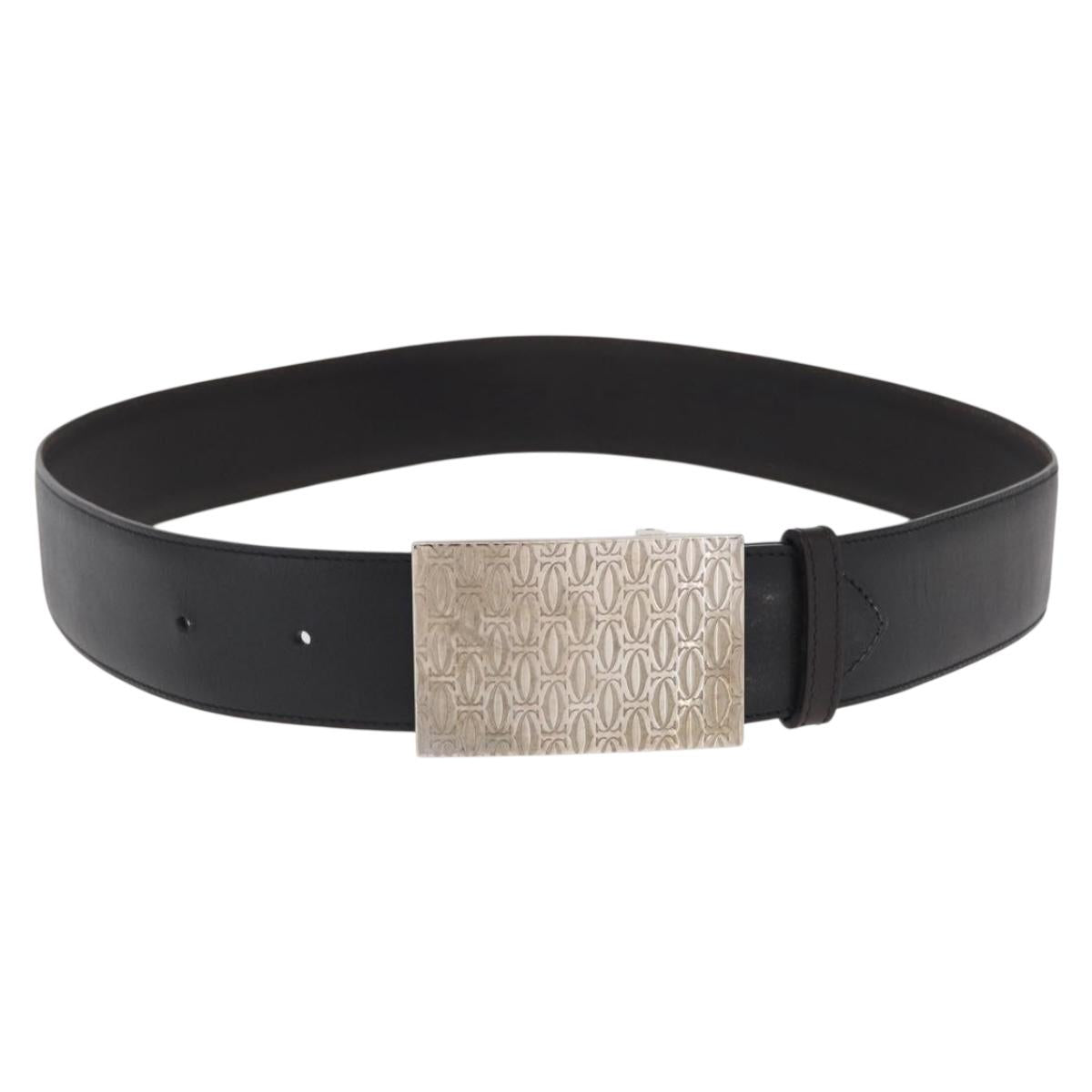 CARTIER Adjustable Belt Leather 32.3""-34.6"" Black Auth am10618V