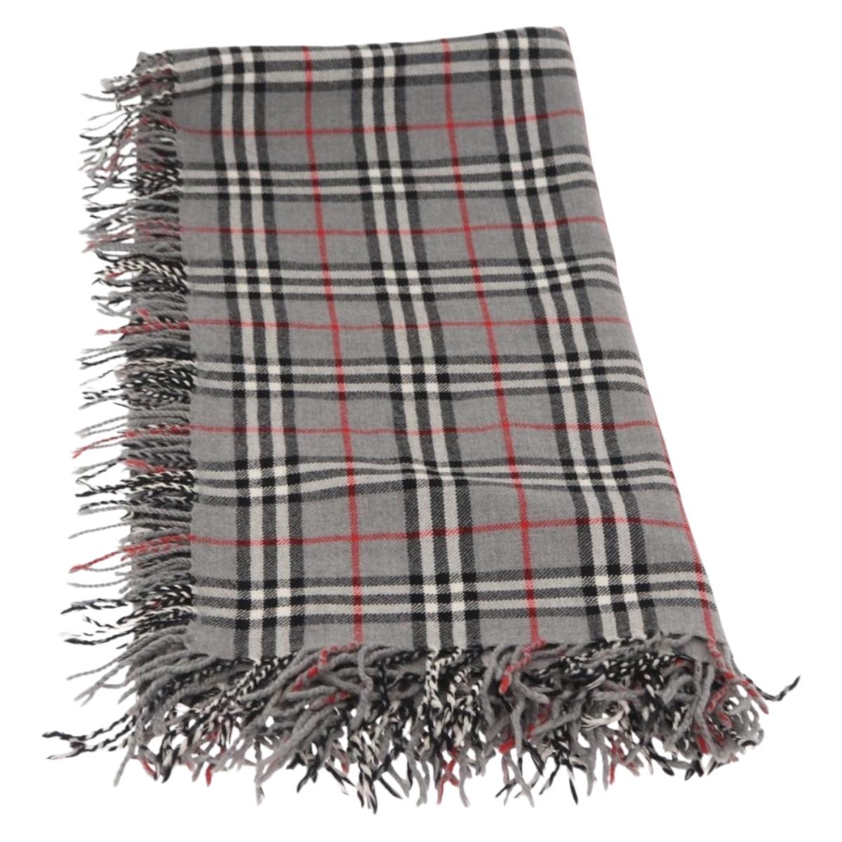 Burberrys Nova Check Stole Wool Gray Auth am10622