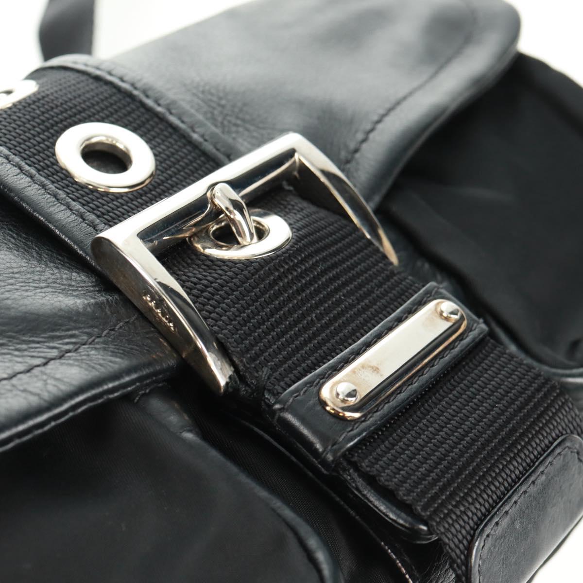 PRADA Shoulder Bag Nylon Leather Black Silver Auth am10628V