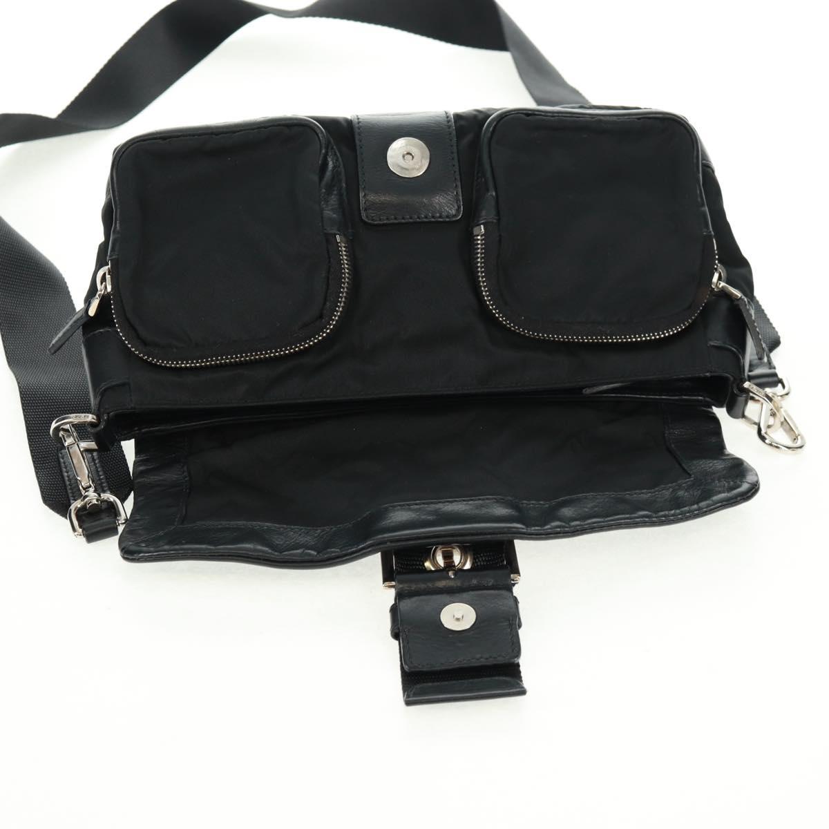 PRADA Shoulder Bag Nylon Leather Black Silver Auth am10628V