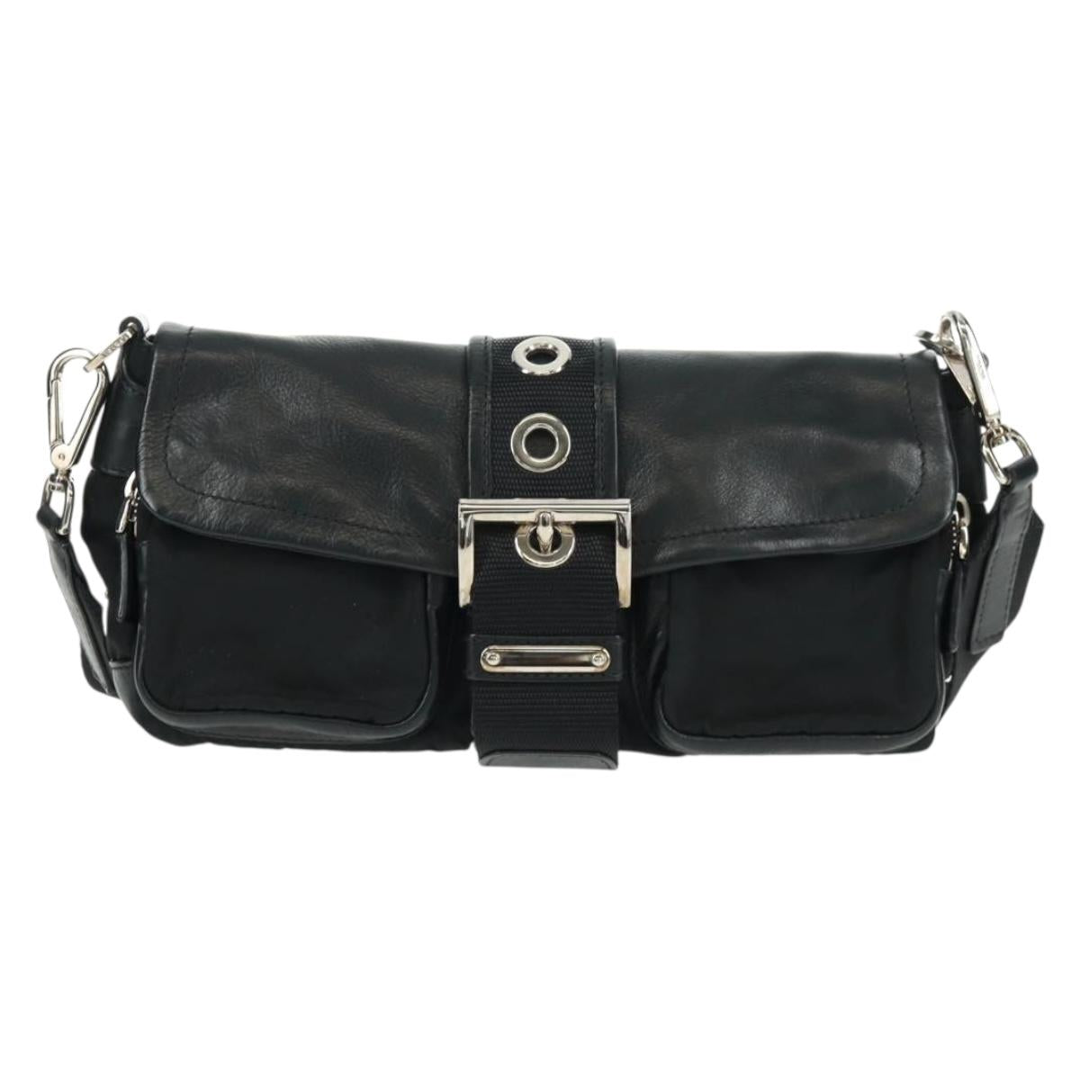 PRADA Shoulder Bag Nylon Leather Black Silver Auth am10628V