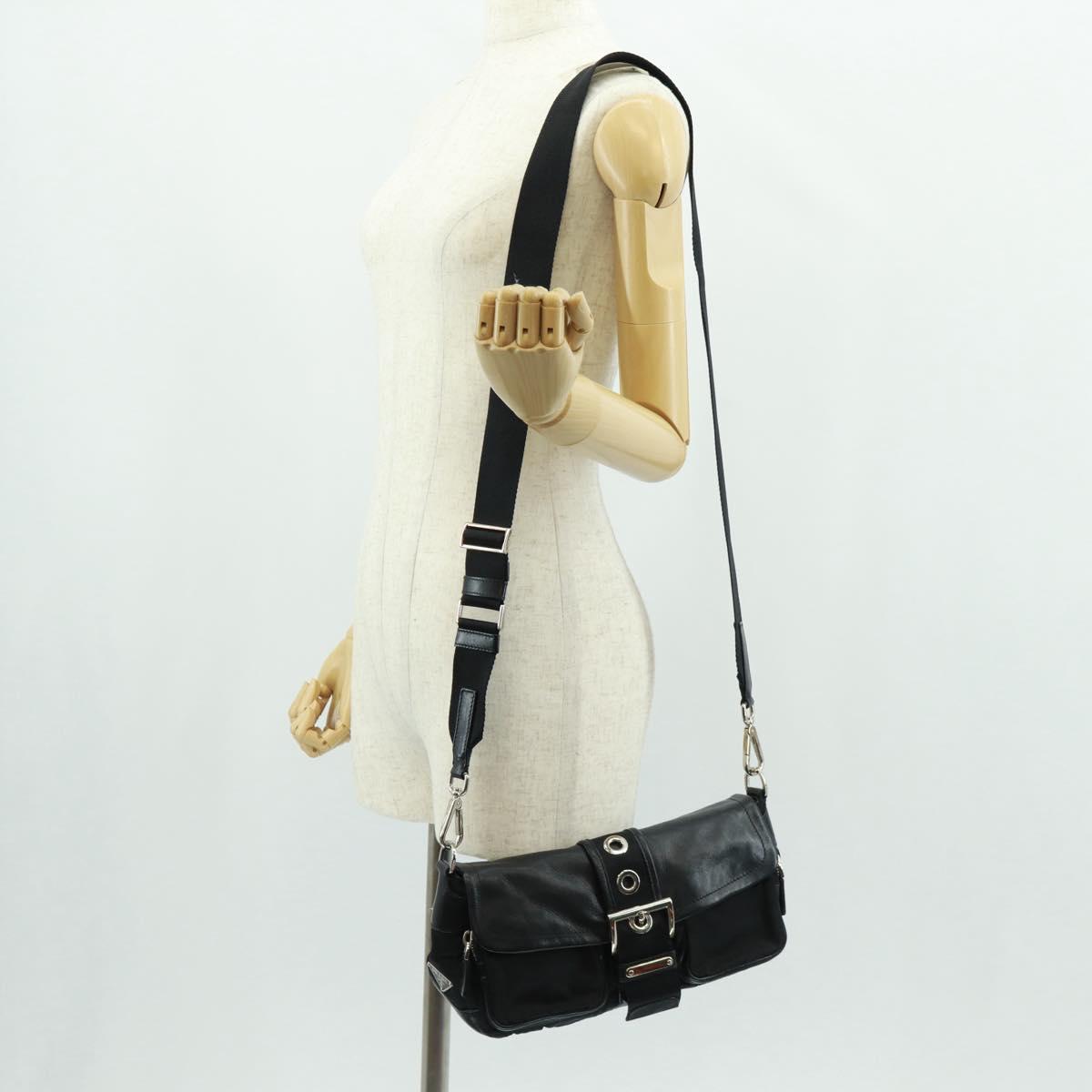 PRADA Shoulder Bag Nylon Leather Black Silver Auth am10628V