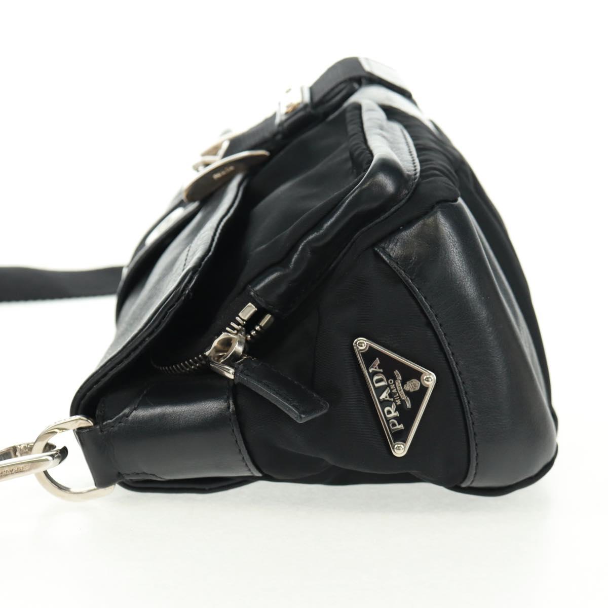 PRADA Shoulder Bag Nylon Leather Black Silver Auth am10628V