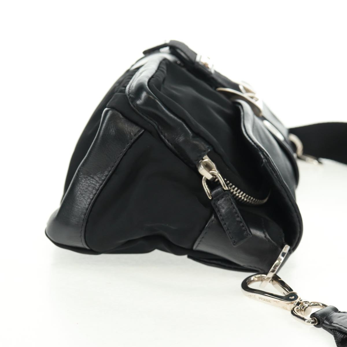 PRADA Shoulder Bag Nylon Leather Black Silver Auth am10628V