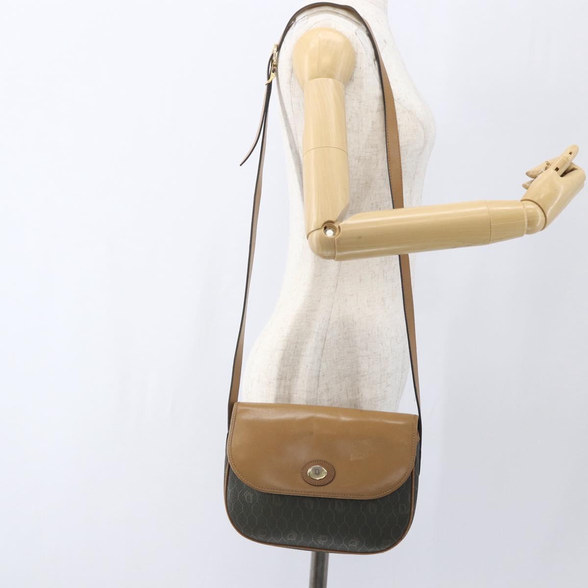 Christian Dior Honeycomb Canvas Shoulder Bag PVC Gold Khaki Auth am10634