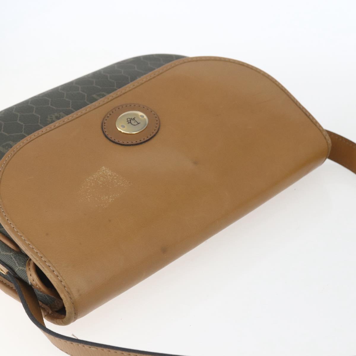 Christian Dior Honeycomb Canvas Shoulder Bag PVC Gold Khaki Auth am10634