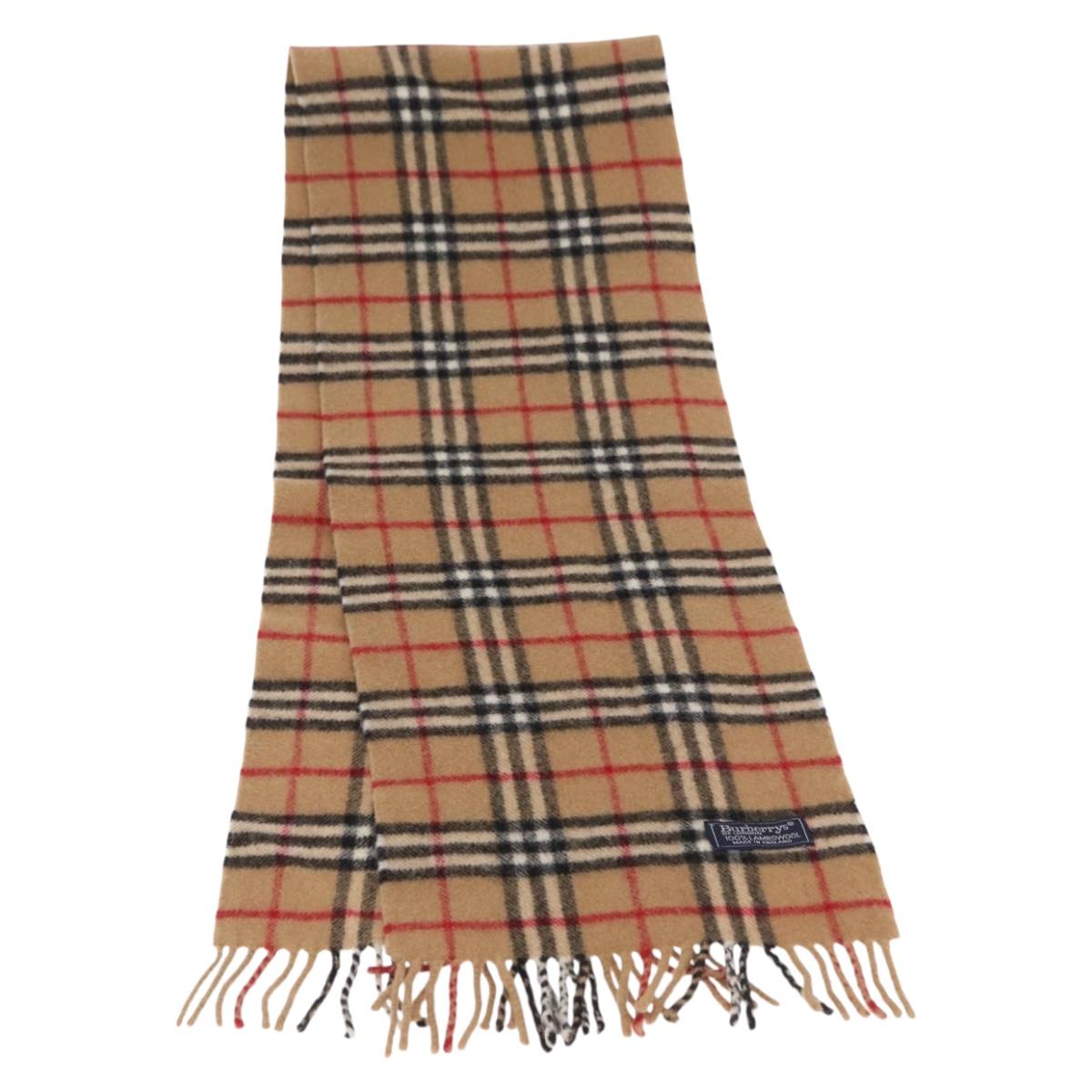 Burberrys Nova Check Scarf Wool Beige Auth am10639V