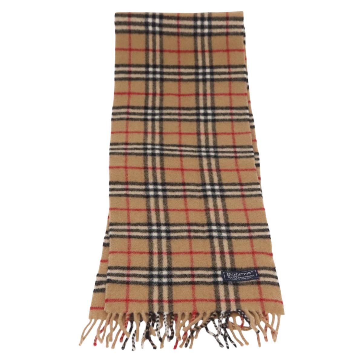 Burberrys Nova Check Scarf Wool Beige Auth am10639V