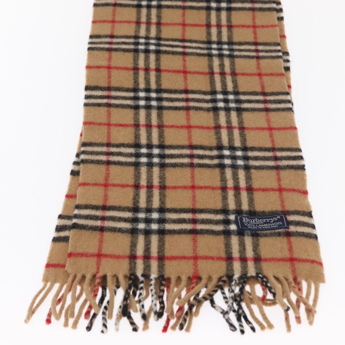 Burberrys Nova Check Scarf Wool Beige Auth am10639V