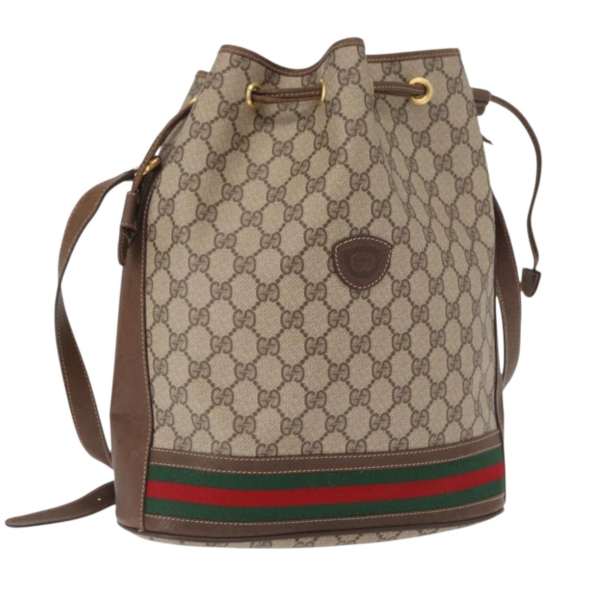 GUCCI GG Supreme Web Sherry Line Bag PVC Beige Gold 001 41 0850 Auth am10643