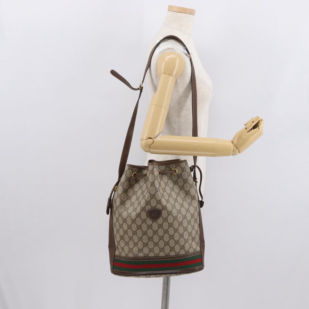 GUCCI GG Supreme Web Sherry Line Bag PVC Beige Gold 001 41 0850 Auth am10643