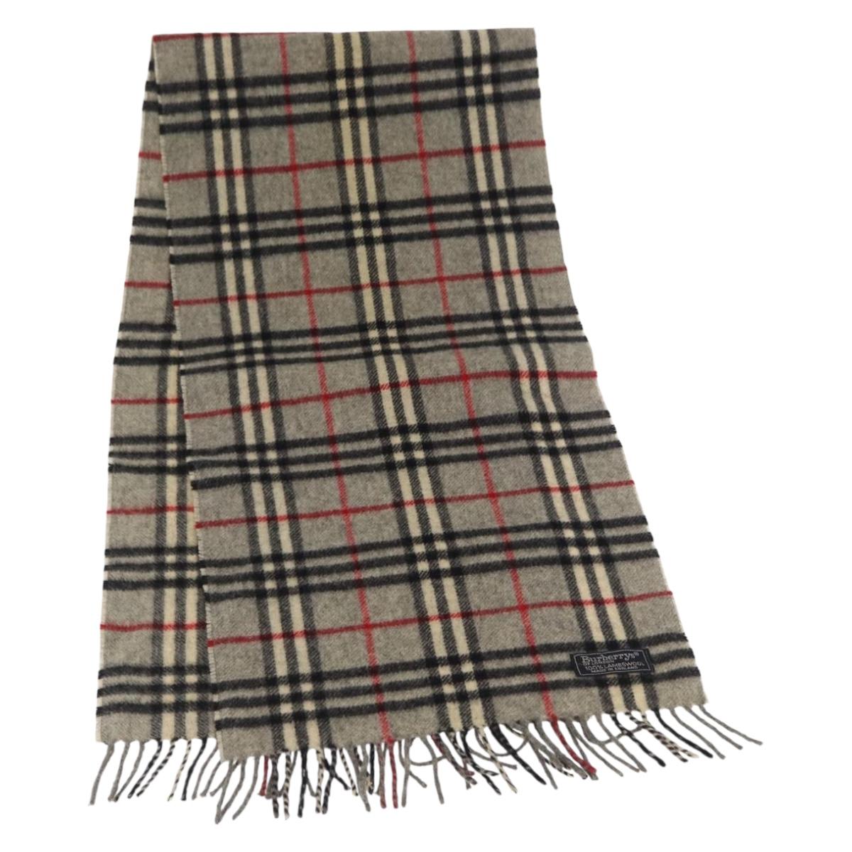 Burberrys Nova Check Scarf Wool Gray Auth am10645