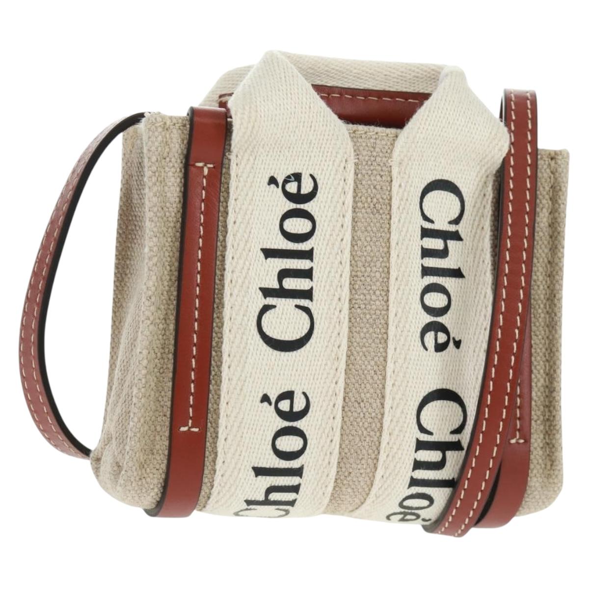 Chloe Woody Mini Hand Bag Canvas 2way Ivory Auth am10661SAV