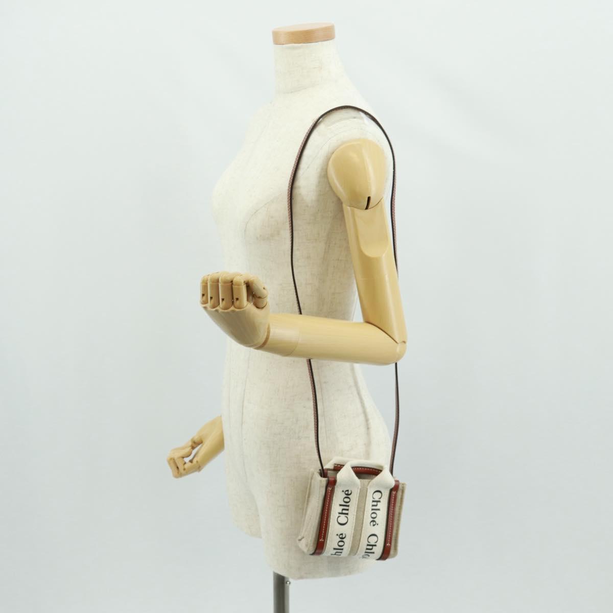Chloe Woody Mini Hand Bag Canvas 2way Ivory Auth am10661SAV