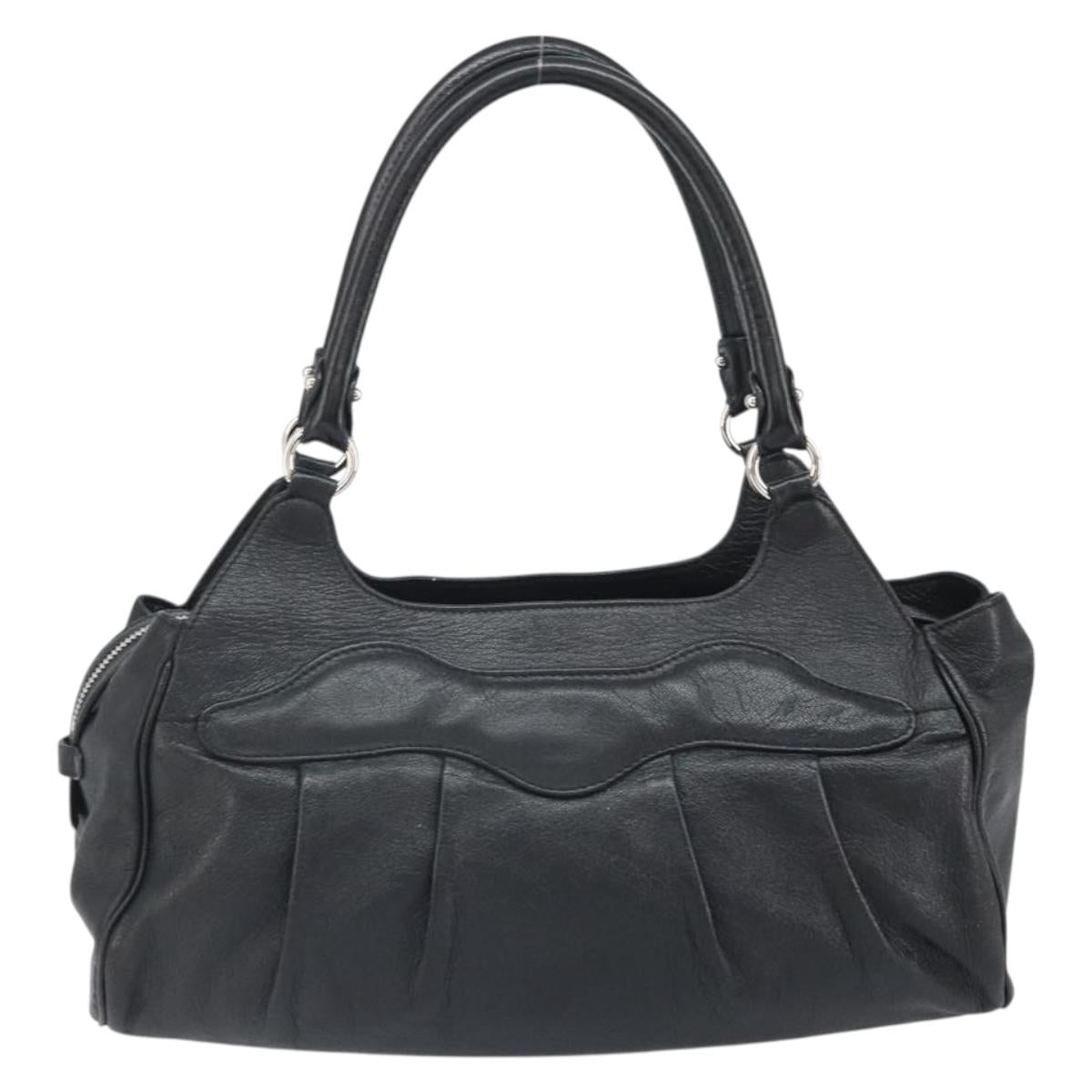Salvatore Ferragamo Gancini Hand Bag Leather Black Silver Auth am10665
