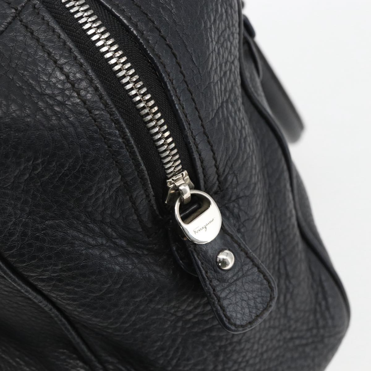 Salvatore Ferragamo Gancini Hand Bag Leather Black Silver Auth am10666