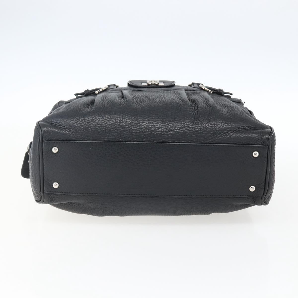 Salvatore Ferragamo Gancini Hand Bag Leather Black Silver Auth am10666