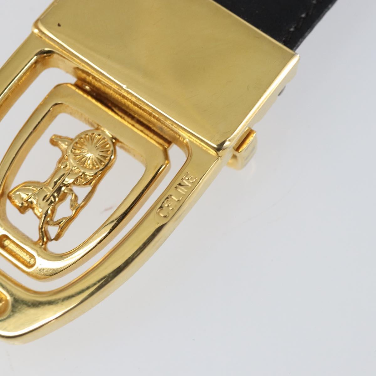 CELINE Horse Carriage Belt Leather 31.9"" Black Auth am10670